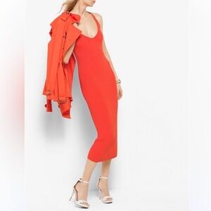 MICHAEL Michael Kors Orange Ribbed Midi Dress